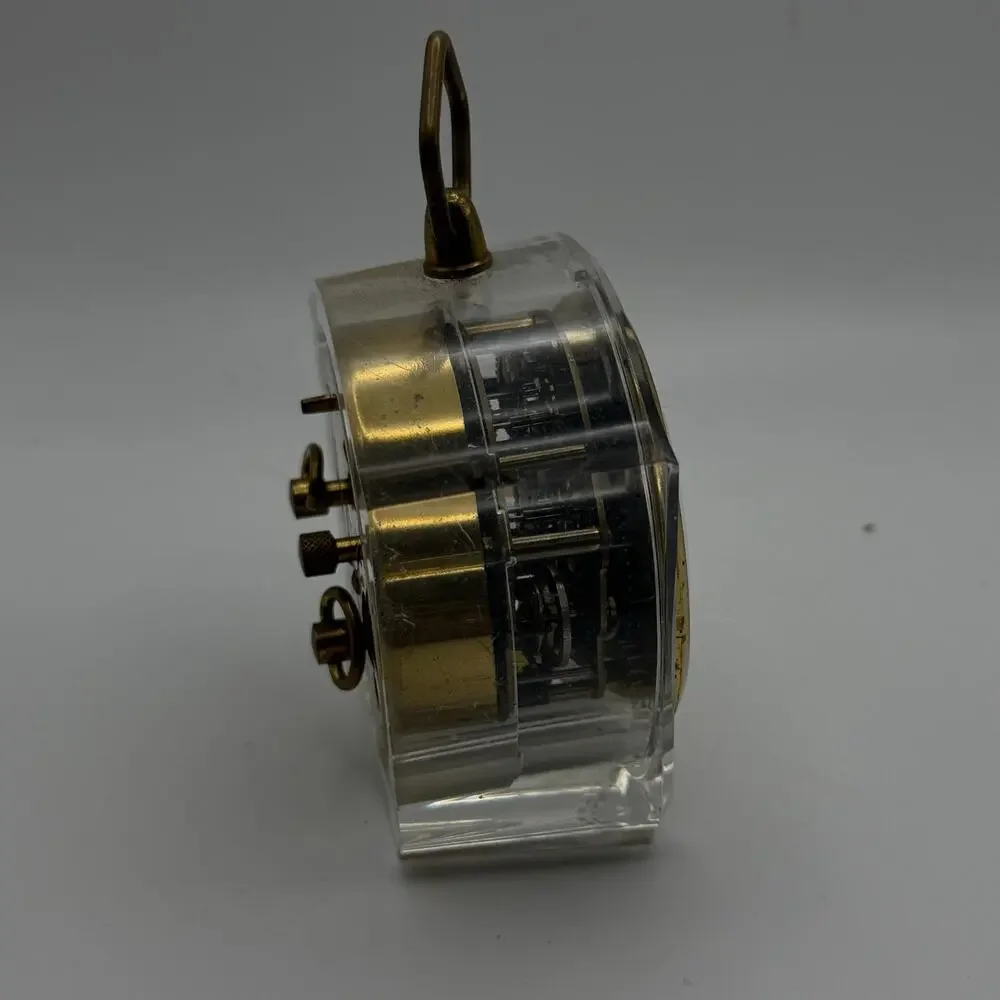 Waltham Alarm Clock Mechanical Clear Lucite Case Brass Germany Parts Display